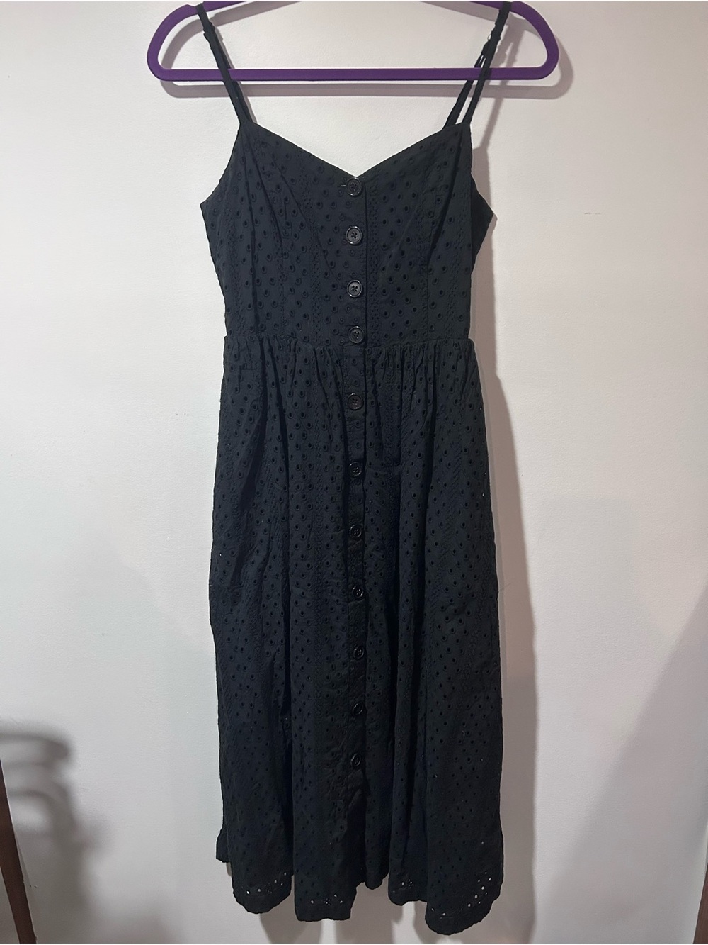 Urban Outfitters Black Eyelet Button-Front Midi Dress